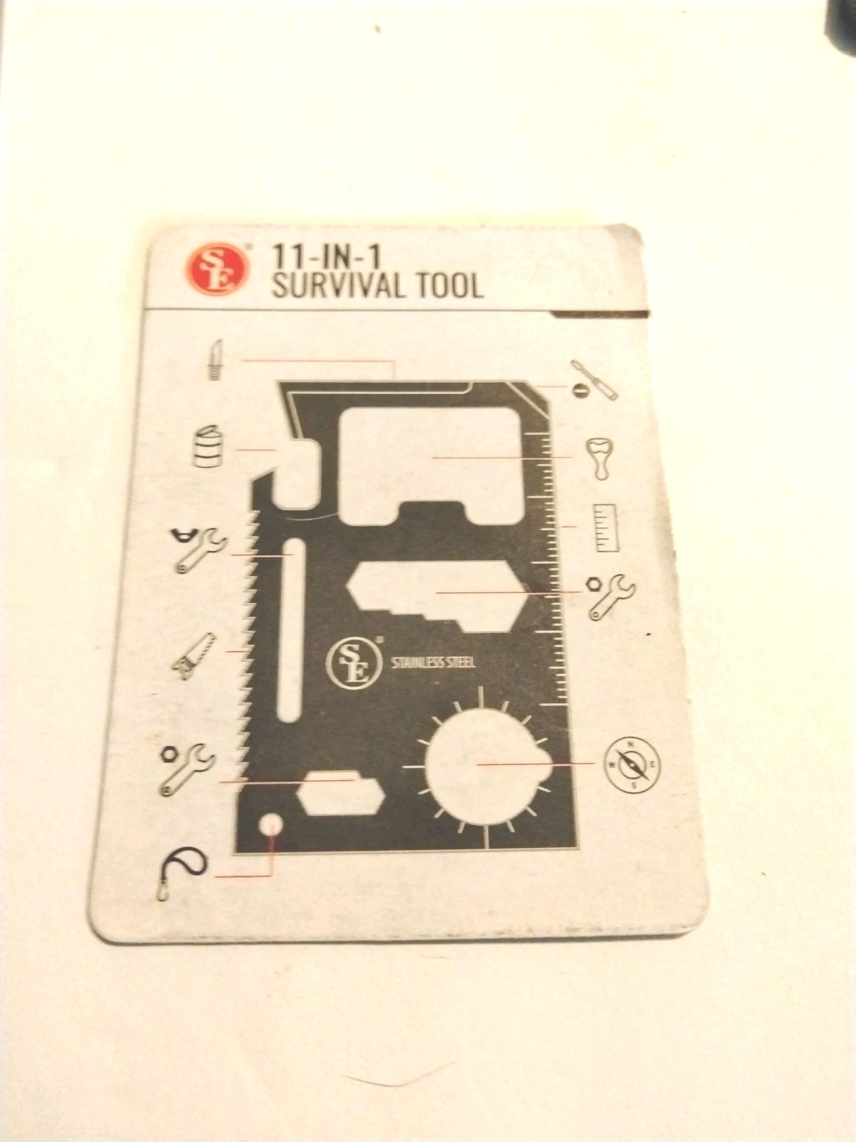 Black 11-in-1 Multipurpose Pocket Survival Tool. Stainless Steel. Set Of 5