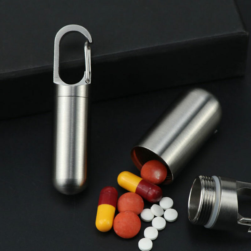 Outdoor Survival EDC Waterproof Pill Case Key Chain Capsule Seal Container Box