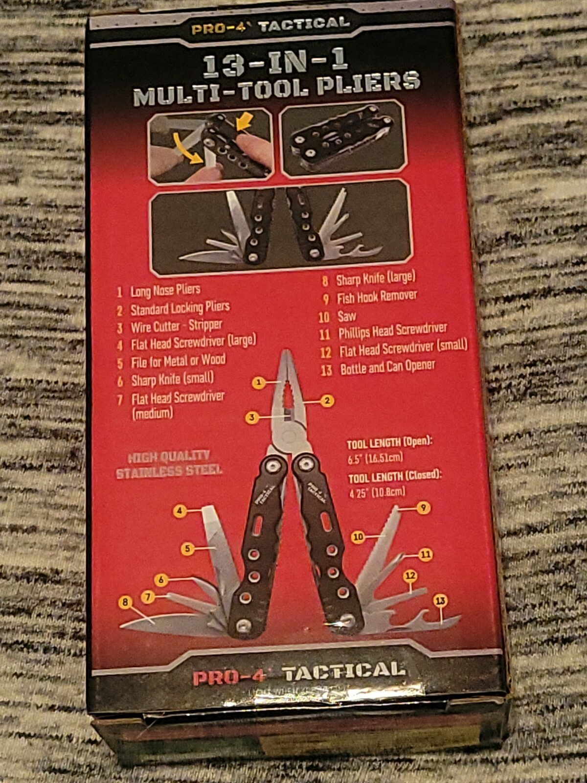 PR0-4 Tactical 13-in-1 Pliers with Multi-Tool with Compact & Convenient Package.