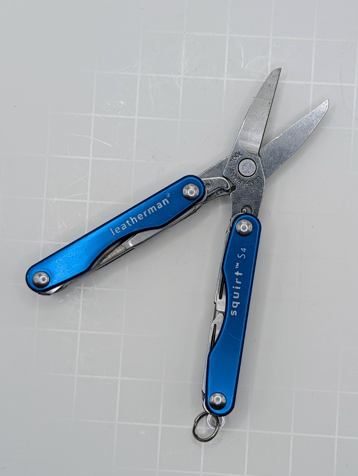 Vintage Leatherman Squirt S4 Multi-Tool, Key Ring, Retired, Blue Anodized