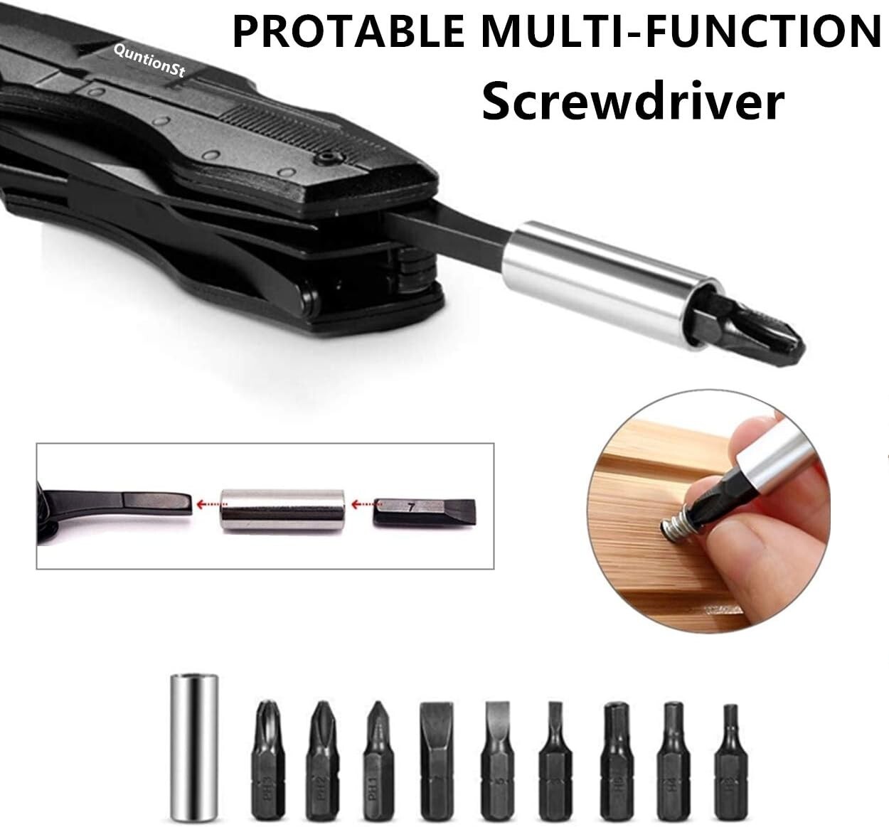 New QuntionSt 12 in 1 Pocket Knife Multitool Lock Screwdriver Camping Fold 7″