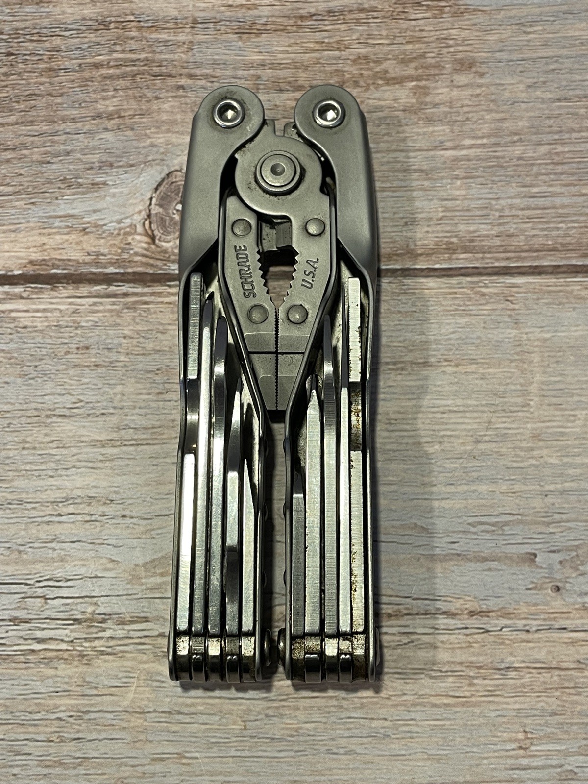 Vintage Schrade Tough Tool ST1 Multi-Tool Pliers Knife w Leather Sheath Nice!