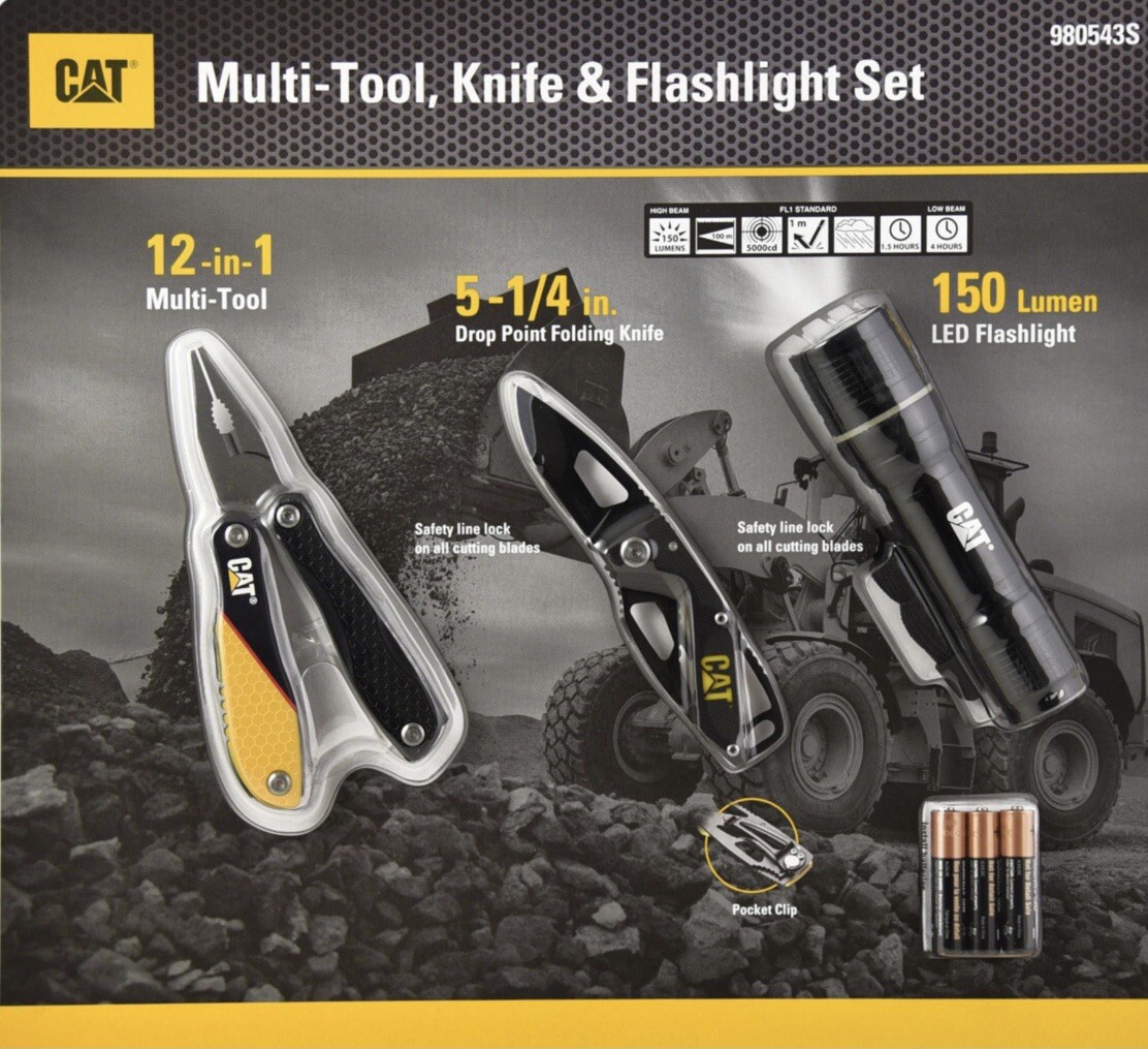 CAT, Multi-Tool, Knife & Flashlight Utility Compact Set | Camping Sports