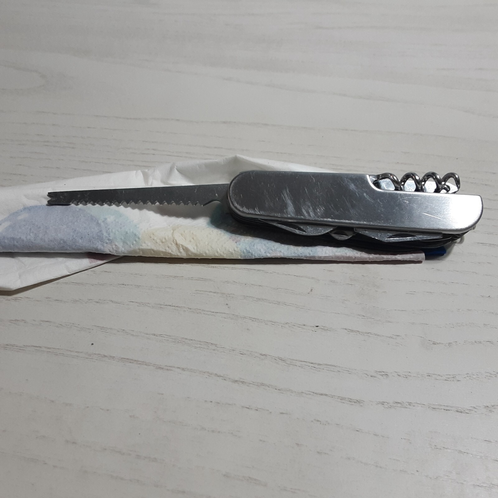 Stainless Steel Multi Tool 7-in-1 Pocket Knife Can Opener Corkscrew Scissors Saw