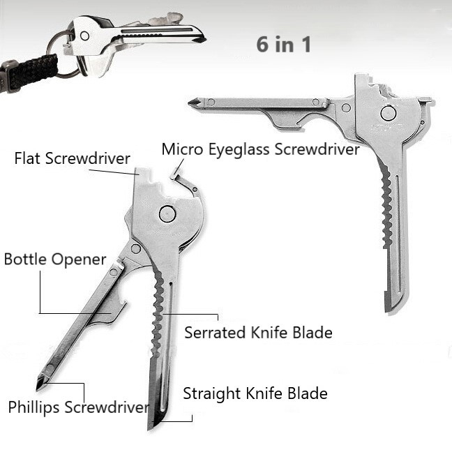 Multifunction Key 6-In-1 Keychain Screwdriver Mini Knife Camping and Daily Tool
