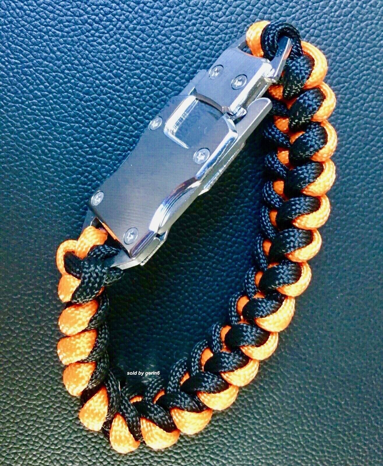 Paracord Emergency Tactile EDC Survival Knife Bracelet, Black & Orange BR6 New
