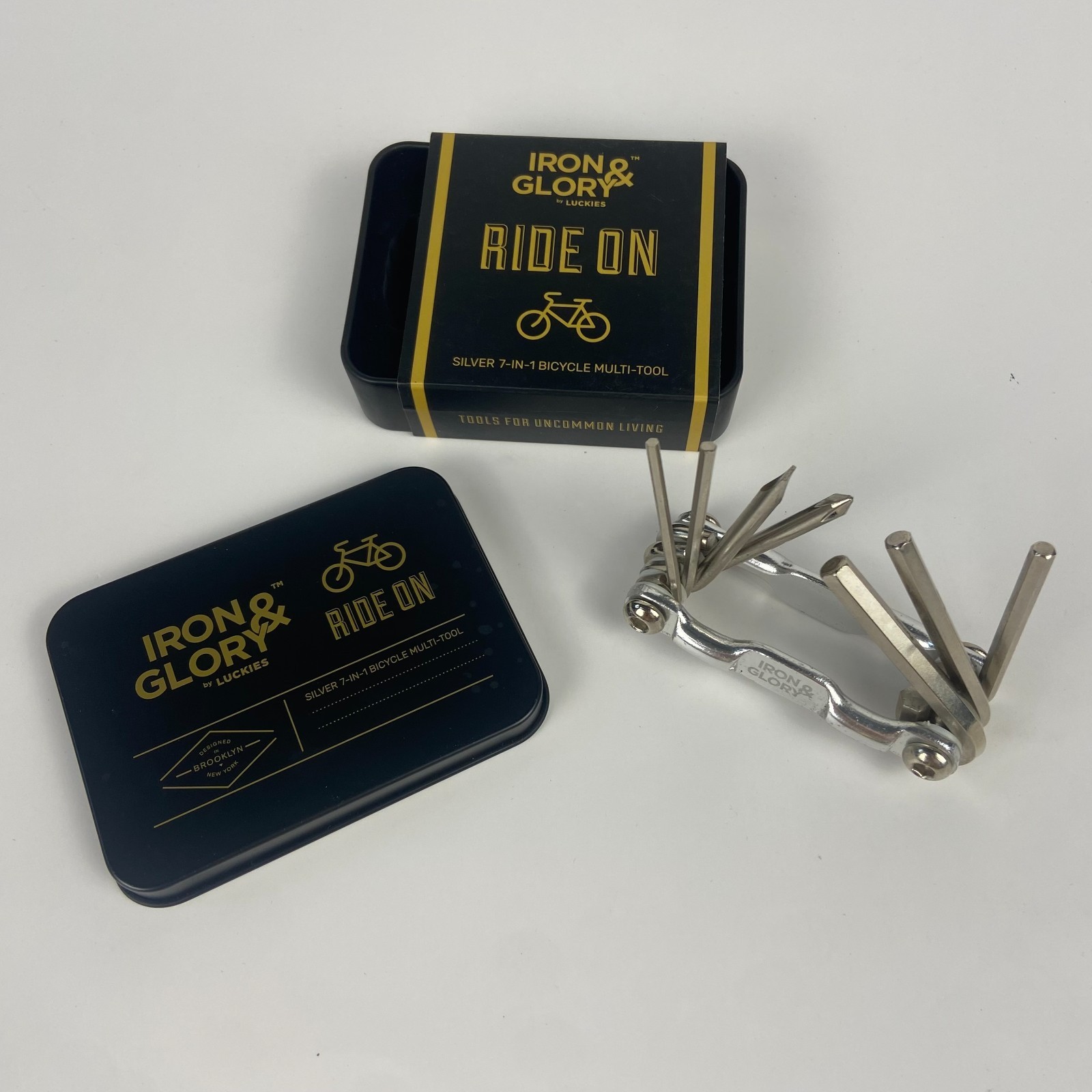 Iron & Glory Ride On Bicycle 7-in-1 Multi-Tool – Silver – With Tin Case – NEW