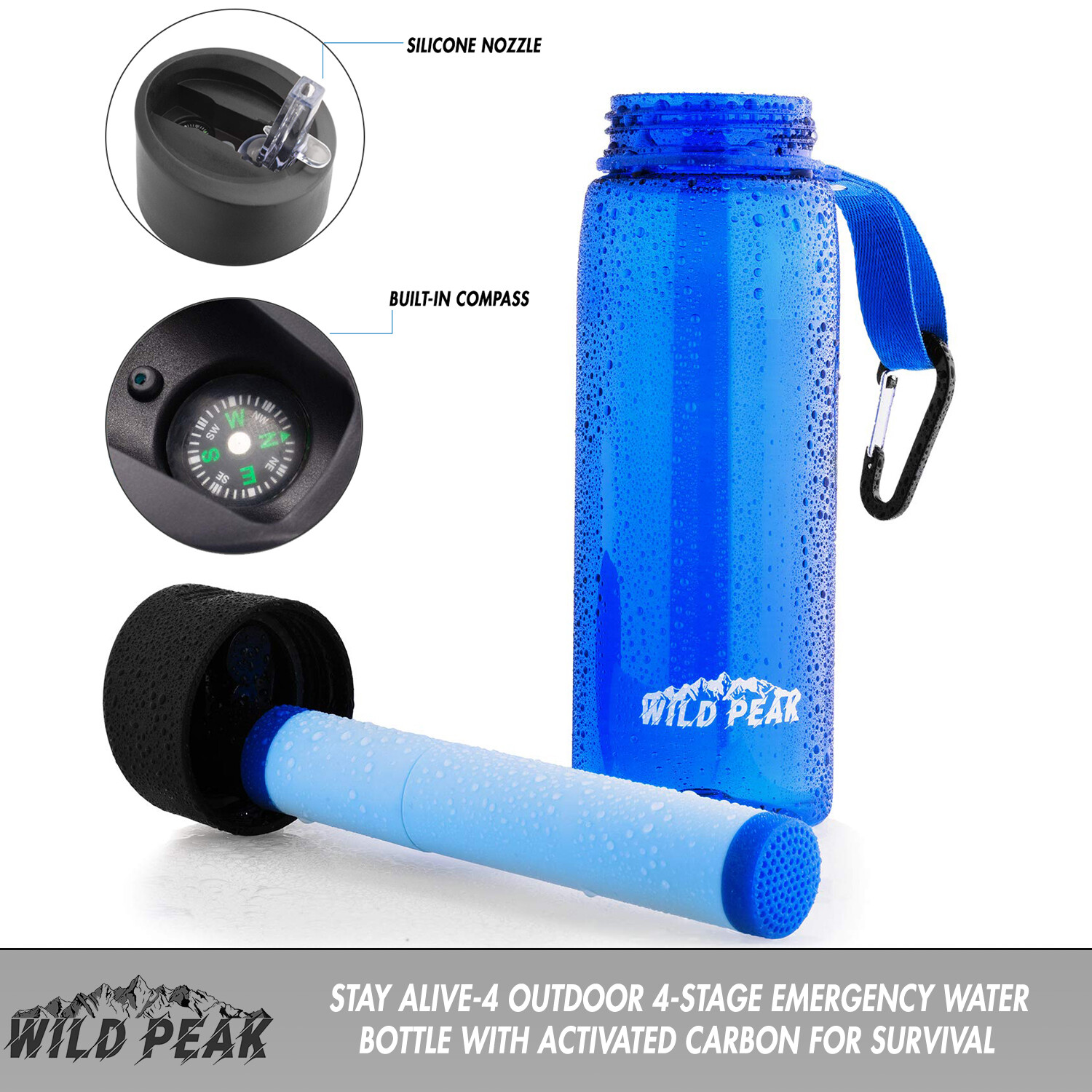 Wild Peak Prepare-1 Survival Kit with Water Bottle & Filter Straw for Camping