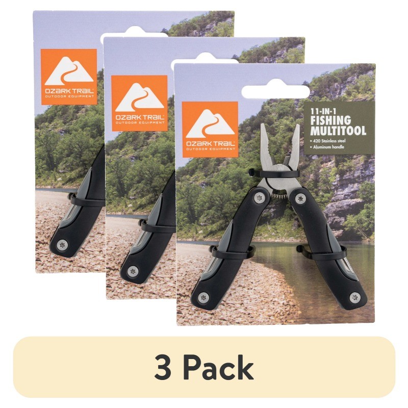 (3 pack) Ozark Trail 11-in-1 Aluminum Fishing Multi Tool