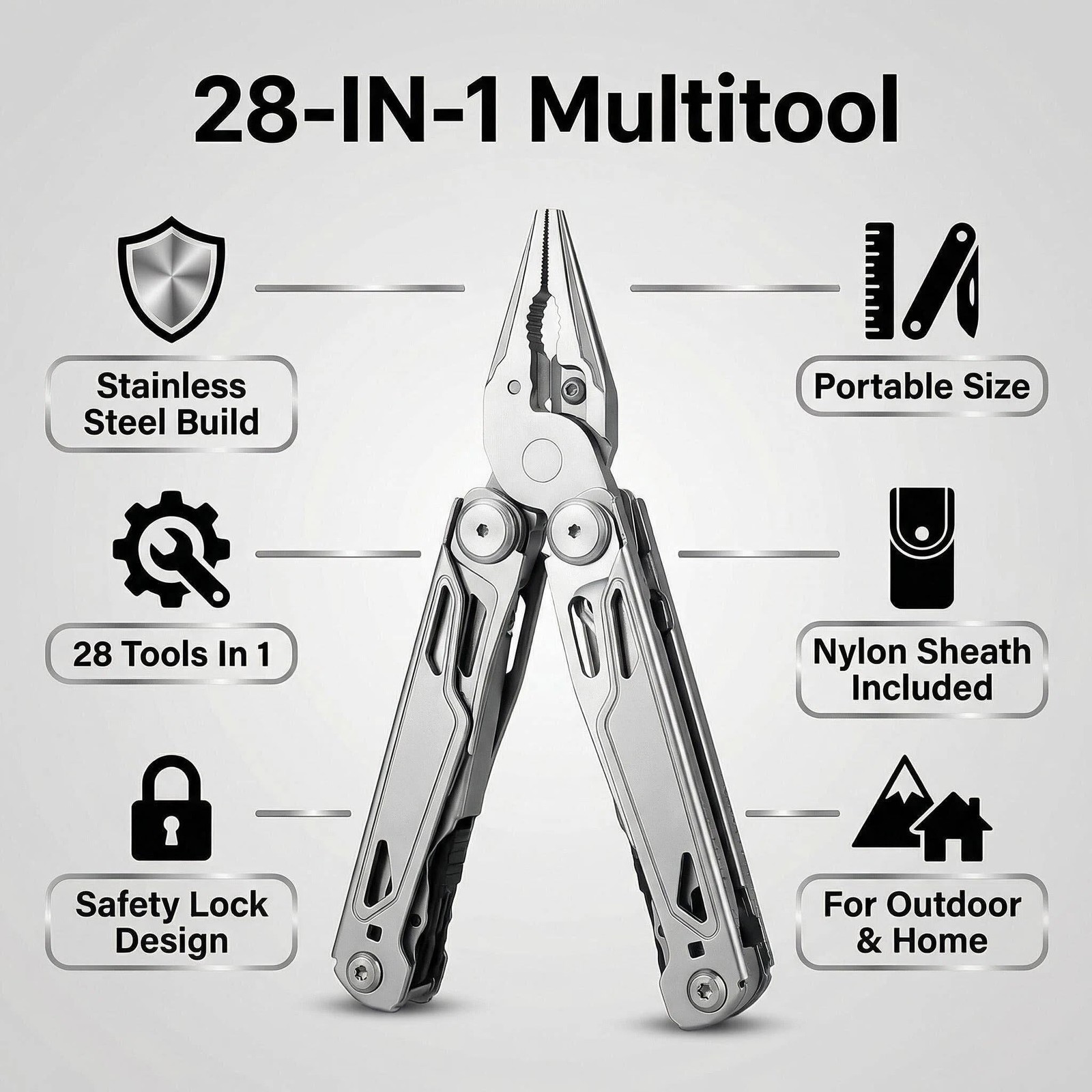 Multitool, 28-in-1 Stainless Steel Multi-Tool with Pocket Knife, -locking Pli…