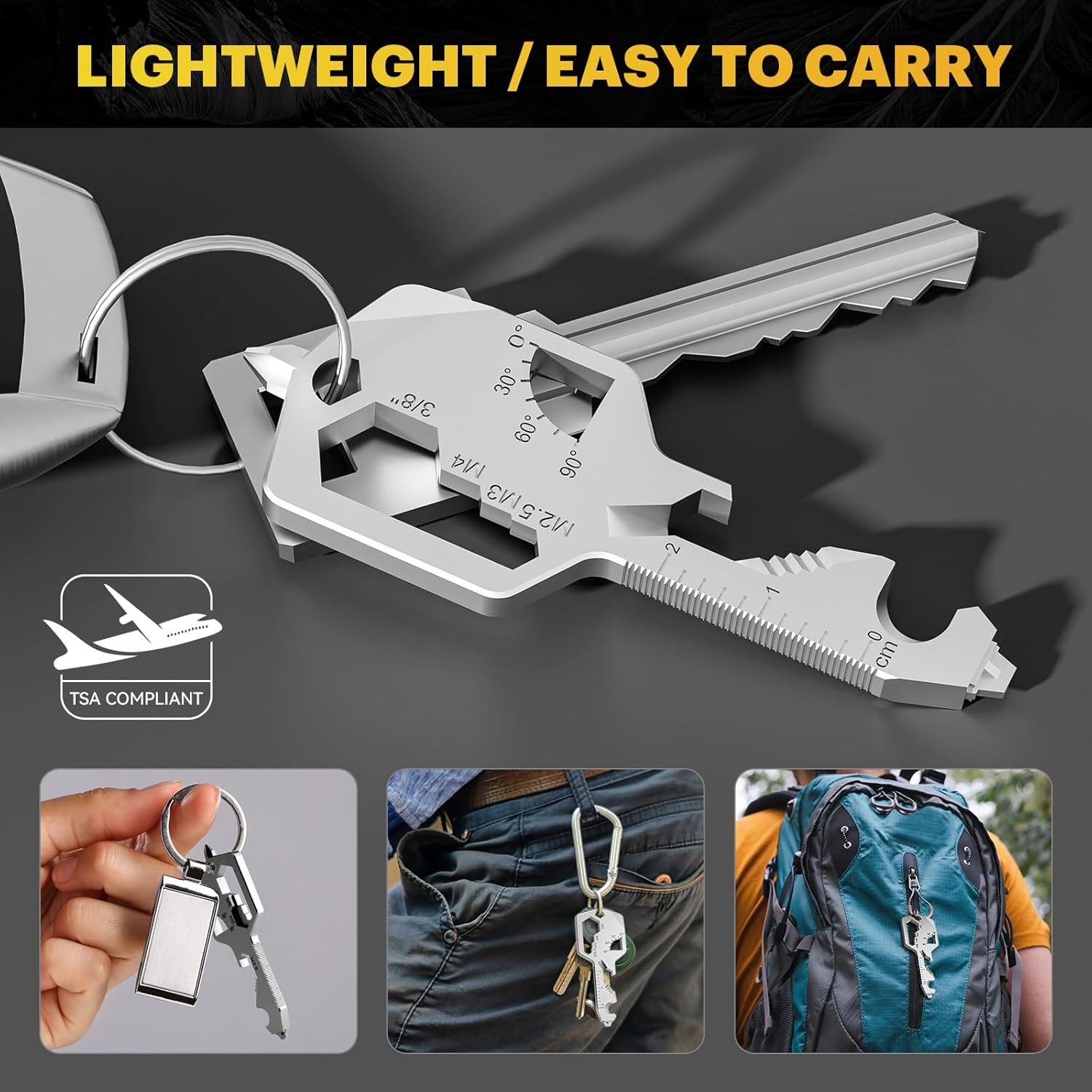 Key Shaped Pocket MultiTool 20-in1 Multi Tool, Stainless Steel Keychain Utili…