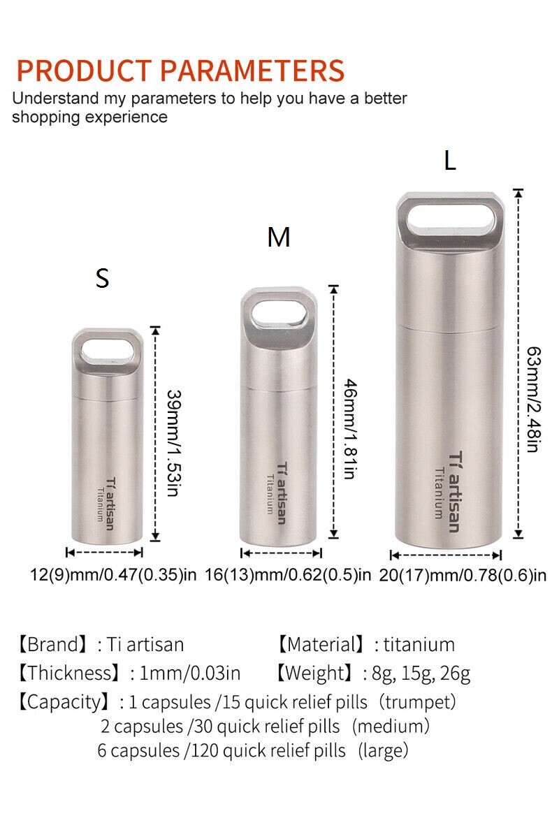 Tiartisan Outdoor Titanium Alloy Waterproof Pill Box Case Container Survival EDC