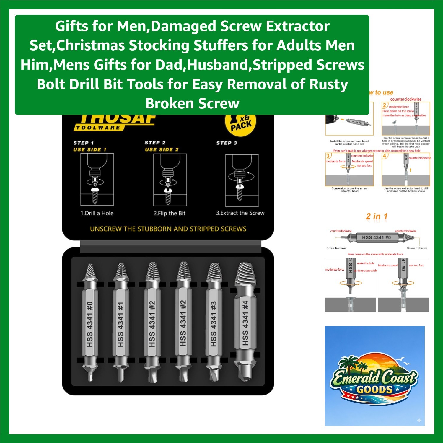 Gifts for Men,Damaged Screw Extractor Set,Christmas Stocking Stuffers for Adu…
