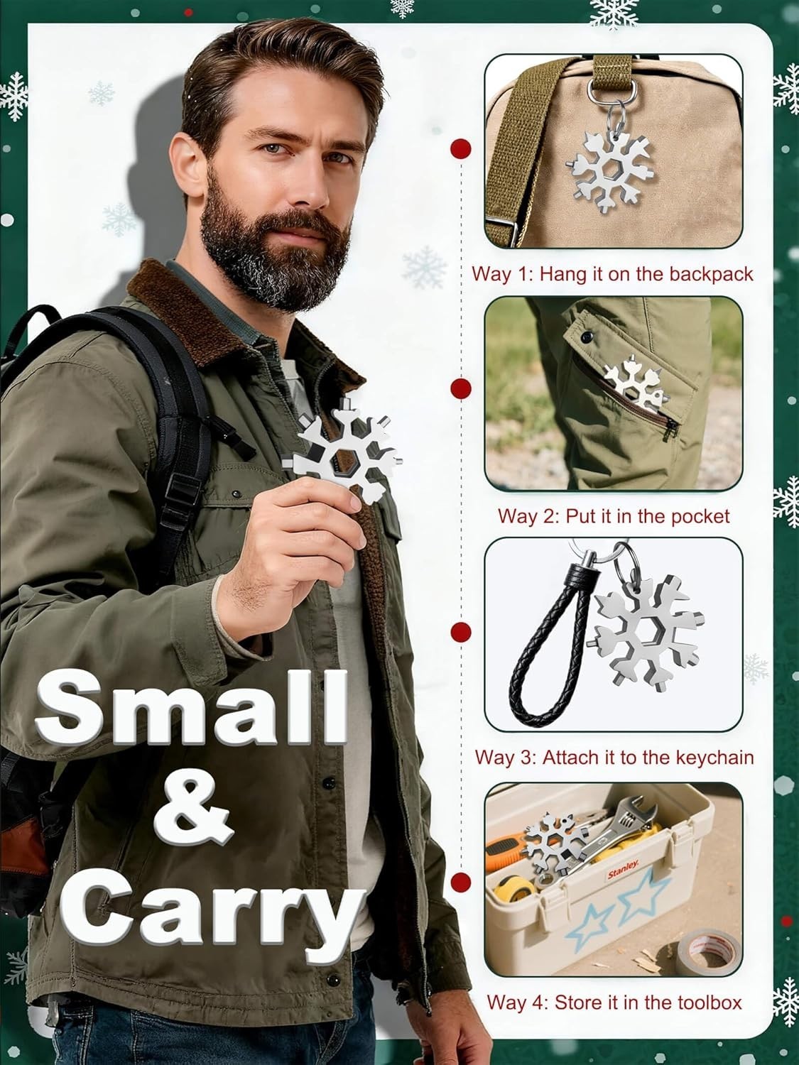 18-in-1 Snowflake Multi Tool – Stainless Steel with Bottle Opener & Wrench