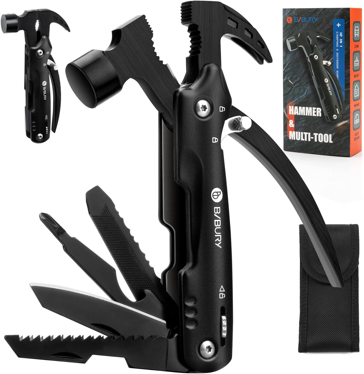 Hammer Multitool, Fathers Day Gift from Daughter Son Wife, 12-In-1 Survival Gear