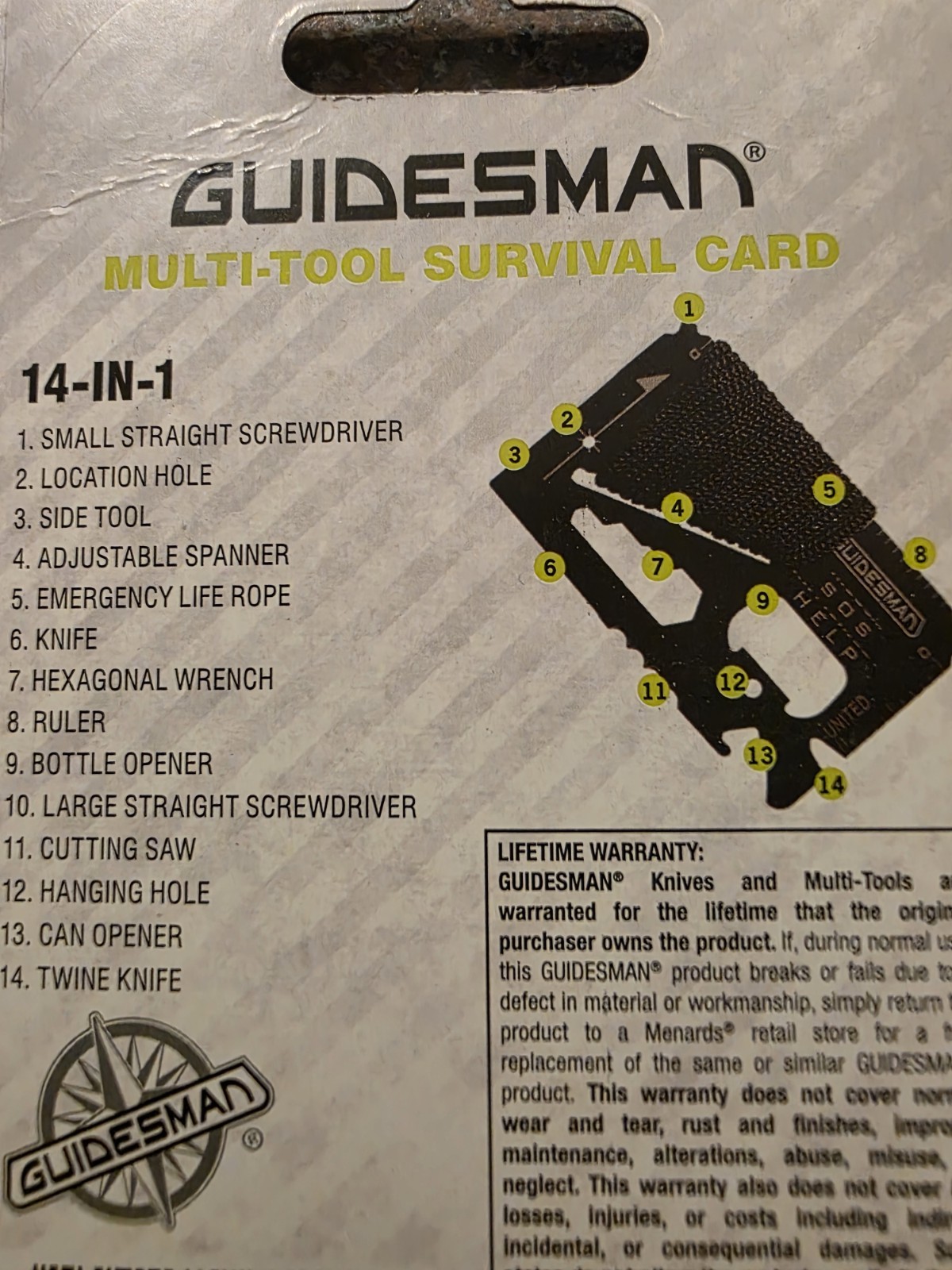 Multi tool Guidesman Survival Kit Camping Fishing Hiking Climbing 14-In-1 Gadget