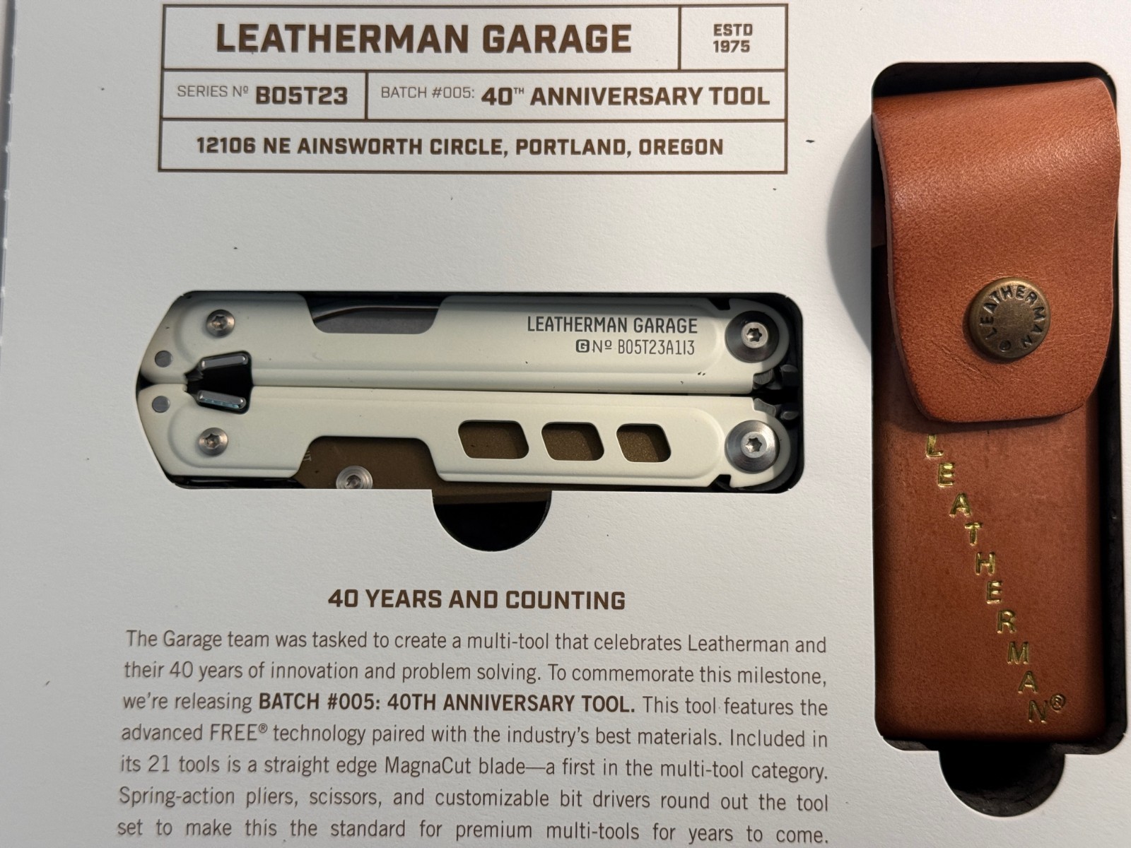 Leatherman Garage Batch 005 40th Anniversary Limited Edition. Never Used, Rare