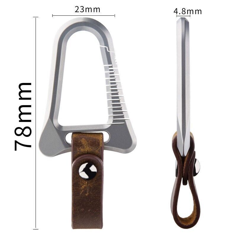 Titanium Alloy + Leather Keychain Carabiner Removable Key Bag Pendant EDC Tool