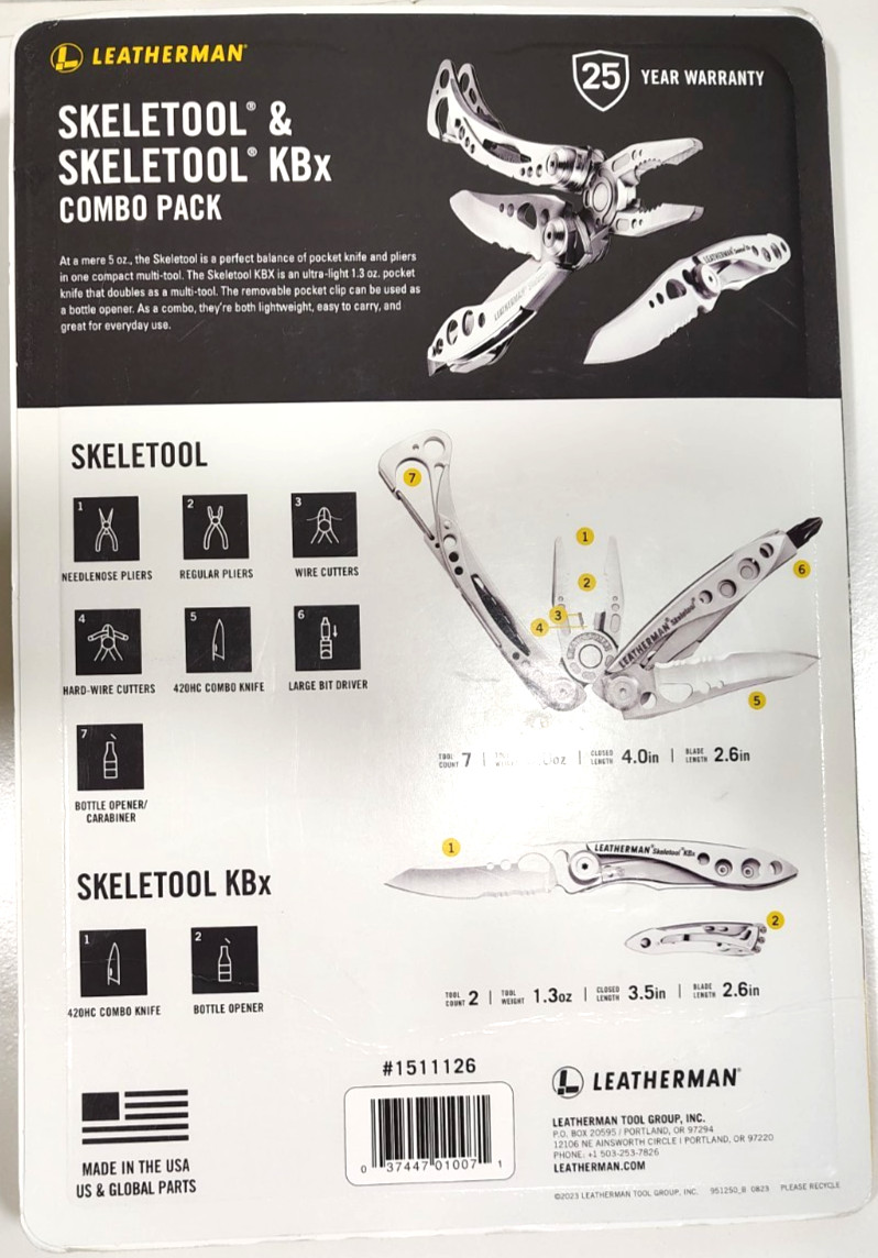 Leatherman New Factory Sealed Skeletool & Skeletool KBx Combo Pack 1511126