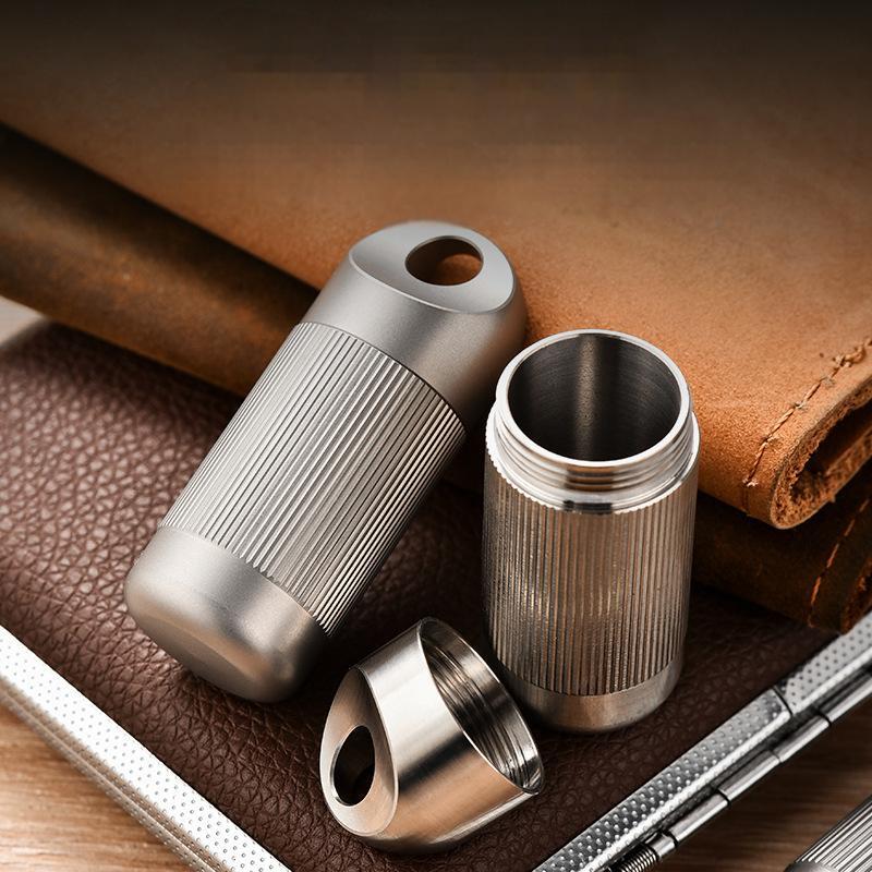 Titanium Pill Holder Case Organizer Container Waterproof Portable Keychain EDC