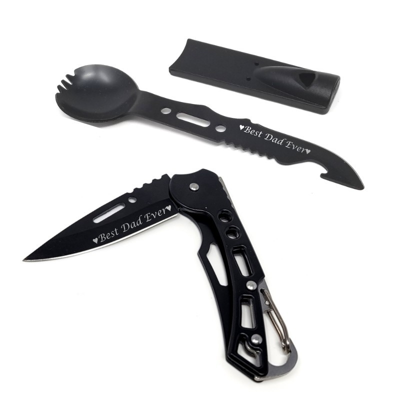 Compact & Durable Best Dad Ever Design 2PC Camping Spoon & Knife Set for Outdoor