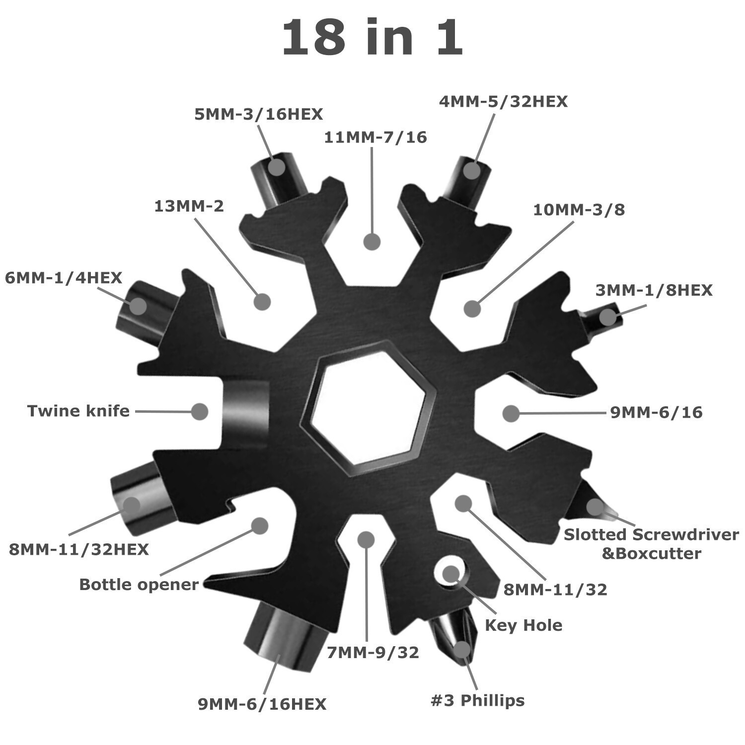 4 Colors 18-in-1 Snowflake Multi-Tool Carbon Steel Multitool Screwdriver Opener
