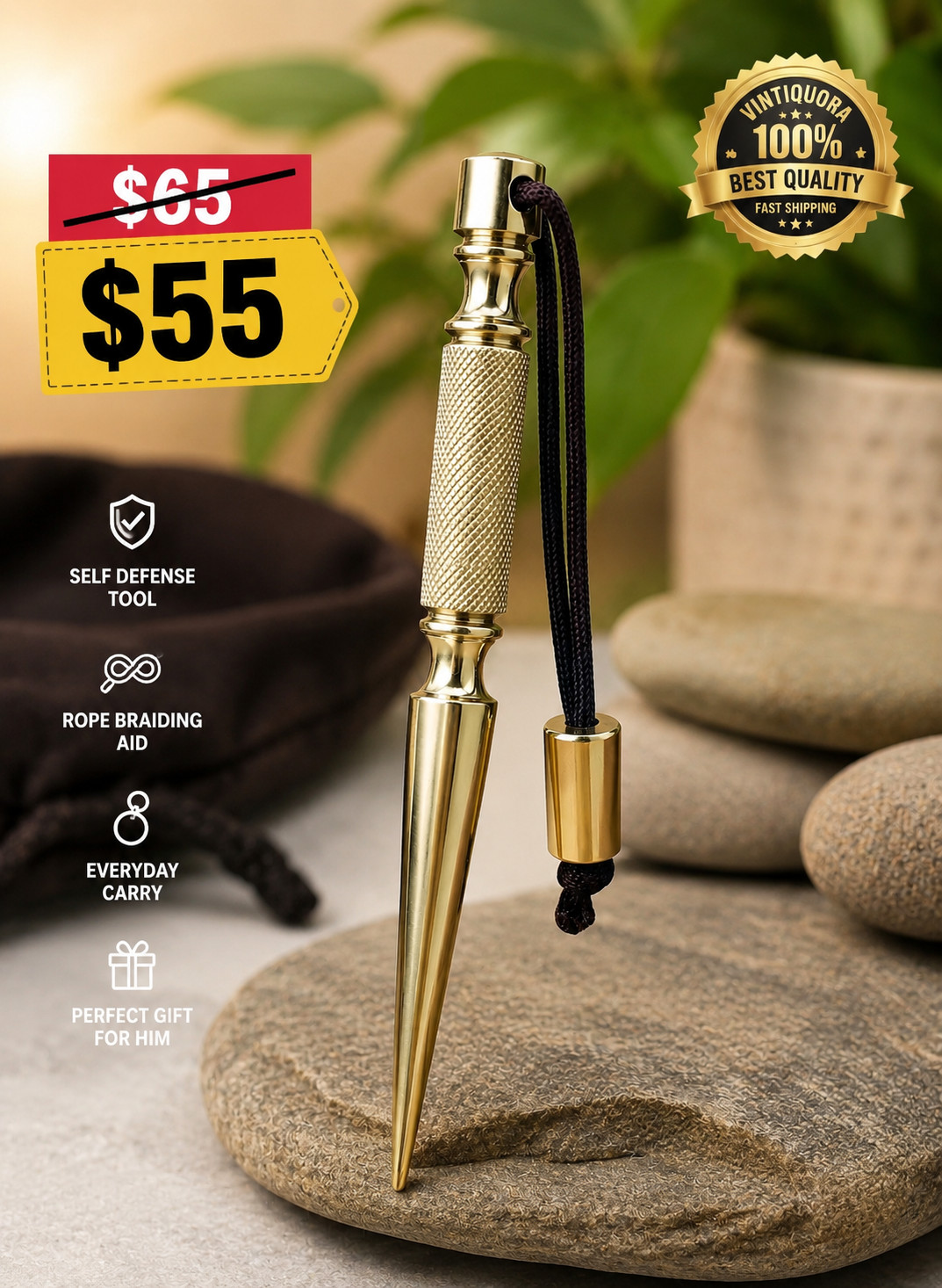 Brass Kubotan Keychain, Handmade EDC Tactical Tool, Personal Safety Stick, Every