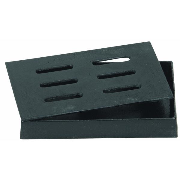 (1)-Cast Iron Grill Smoke Box Wood Chip Holder Smoker Charcoal Lava Rock 00150