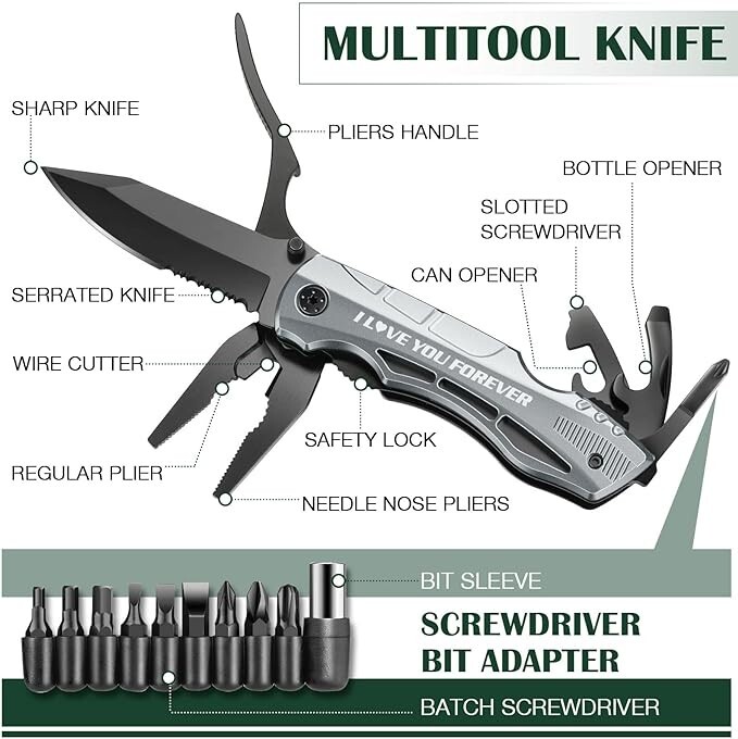 Tikwork multi tool – Knife Gift Set “I love you forever” New Has Sheath and Box