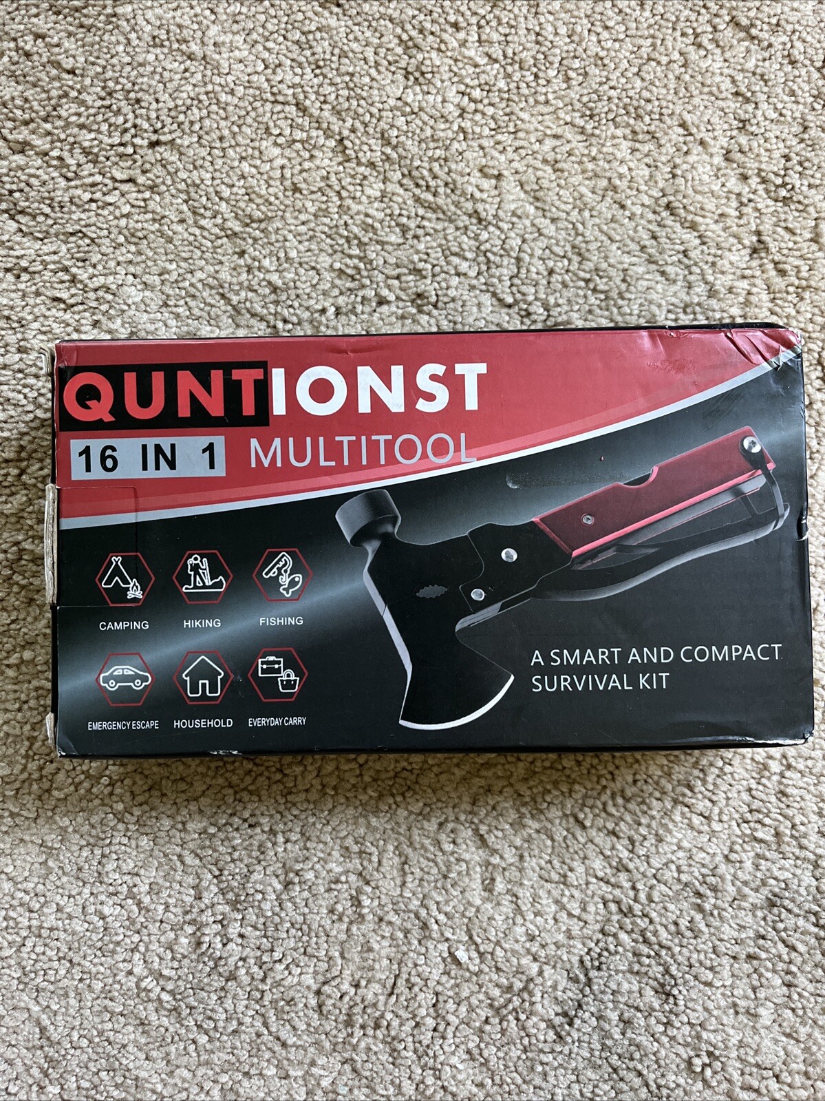 NEW Quntionst 16-In-1 Camping Emergency Survival Multitool + Sheath BLACK & RED