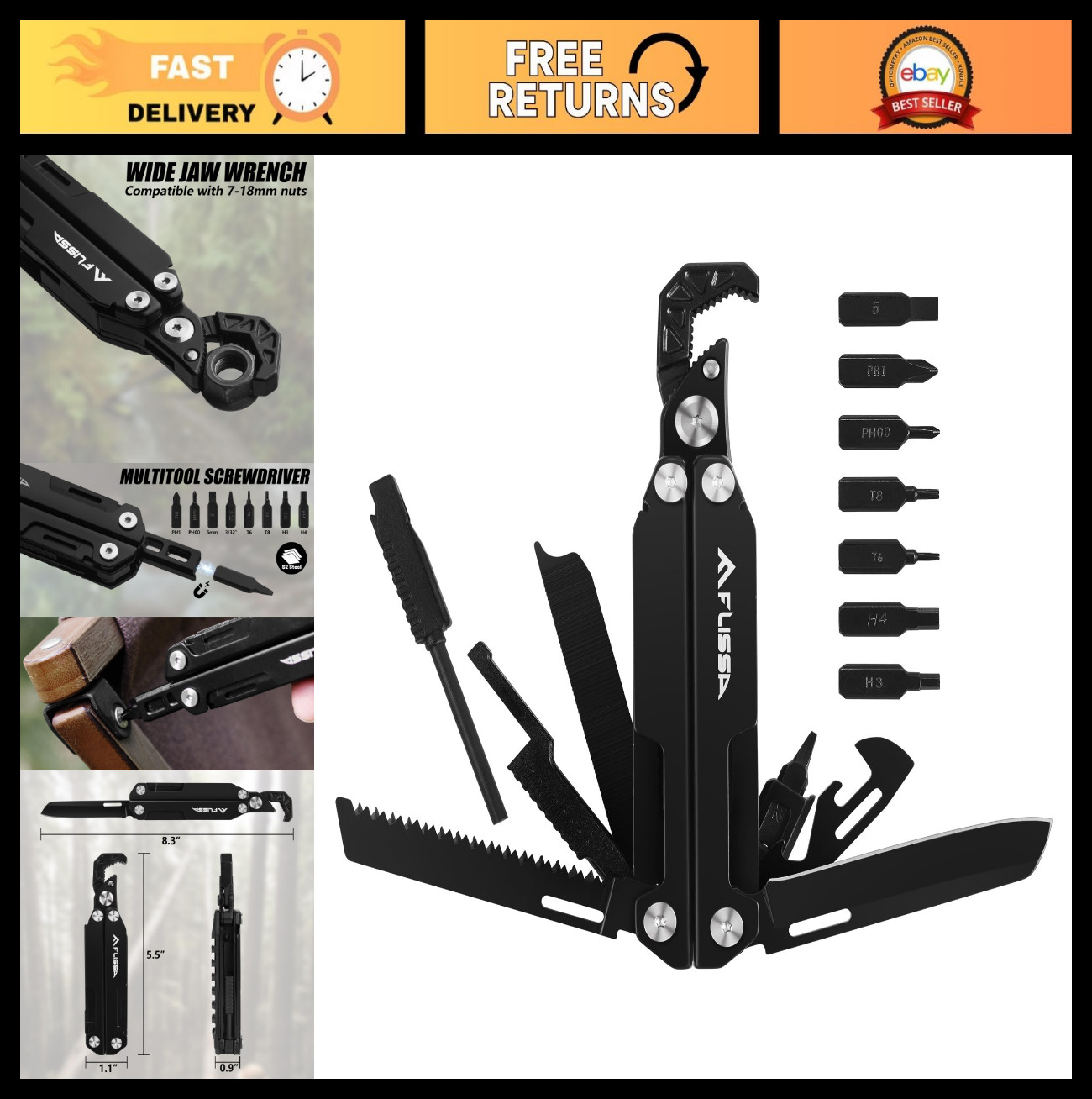 16-in-1 Multitool Wrench – EDC Pocket Tool with Knife, Screwdrivers, Saw & File