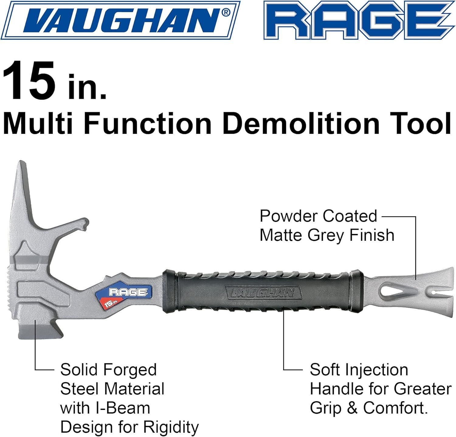 Vaughan 15 Inch MultiFunction Demolition Tool, Hammer, Nail Puller, MultiUse,…