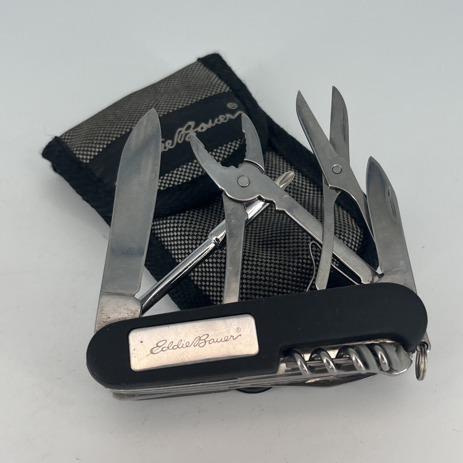 EDDIE BAUER BLACK COMPASS SCREWDRIVER Pocket Knife Multi Tool – Stainless Steel