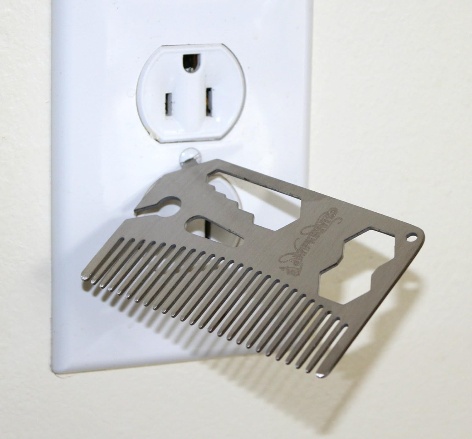 Stainless Steel Multitool Card With Beer Bottle Opener, Hair & Beard Comb, Flat
