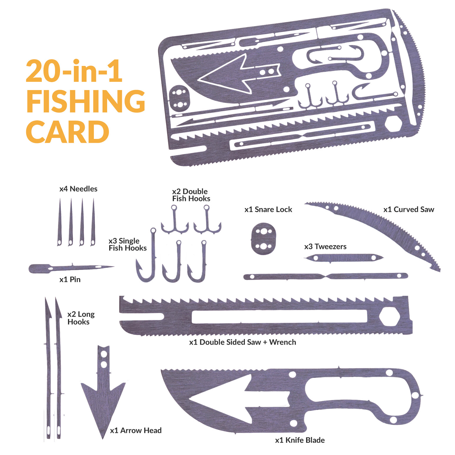 Sirius Survival 20-in-1 Fishing Multitool Survival Card – Wallet Survival Card