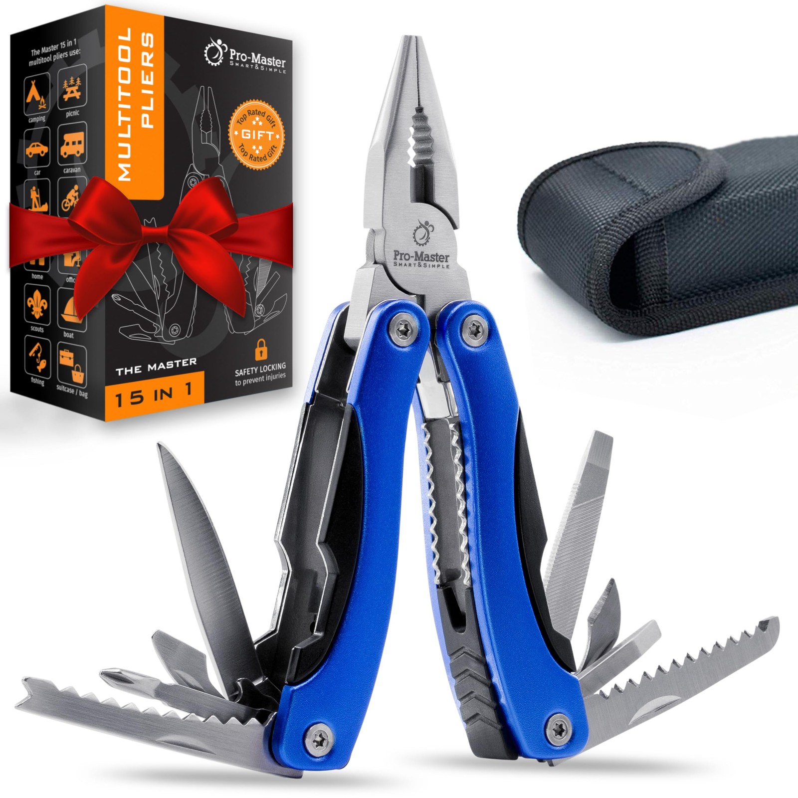 15-in-1 Multitool with Safety Locking, Stainless Steel Pocket Knife & Pliers,…