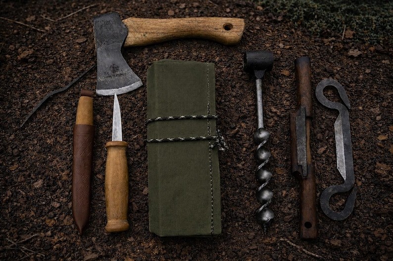Waxed Canvas Bushcraft Tool Roll: Camping Utensil & Carving Tool Kit