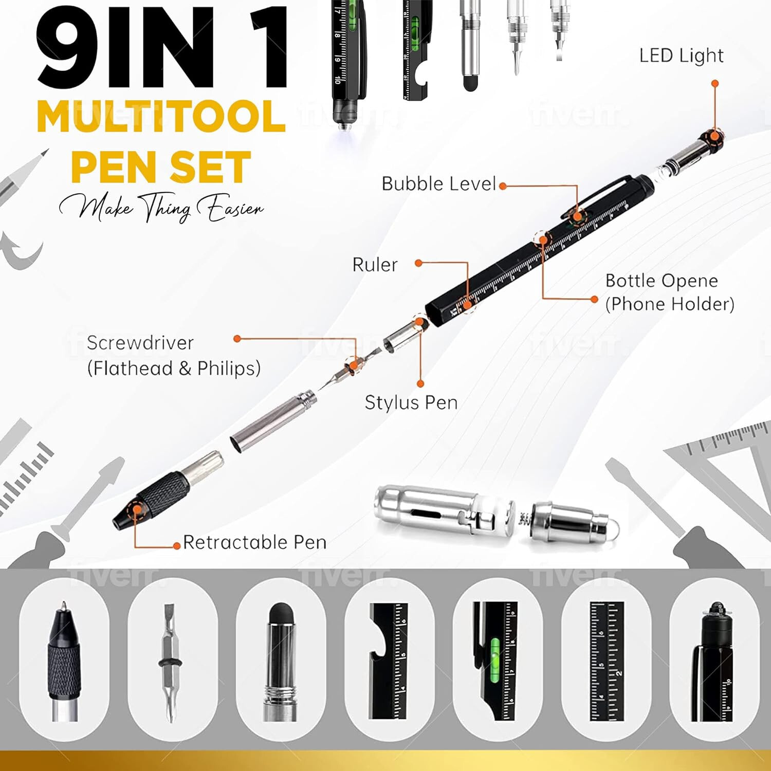NEW Multitool Pen Set 9 In 1, 9 Tools, Gadet Gifts for Men, Fathers Day Gift
