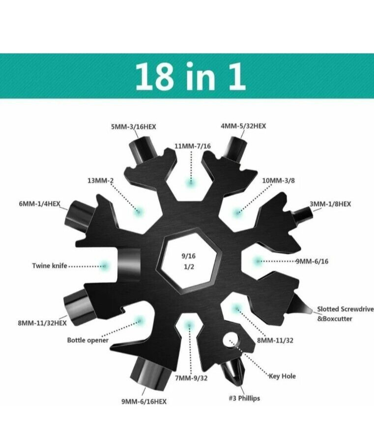 Lot of (4) 18 In 1 Portable Stainless Snowflake Multi Tool Screwdriver Key Chain