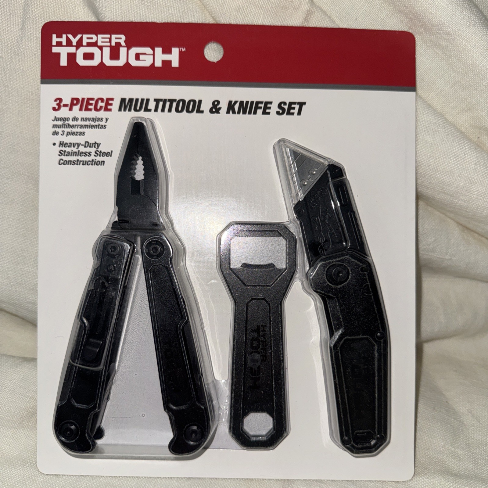 NIP Hyper Tough 3 Piece Multi Tool & Knife Set Stainless Steel Bottle Opener