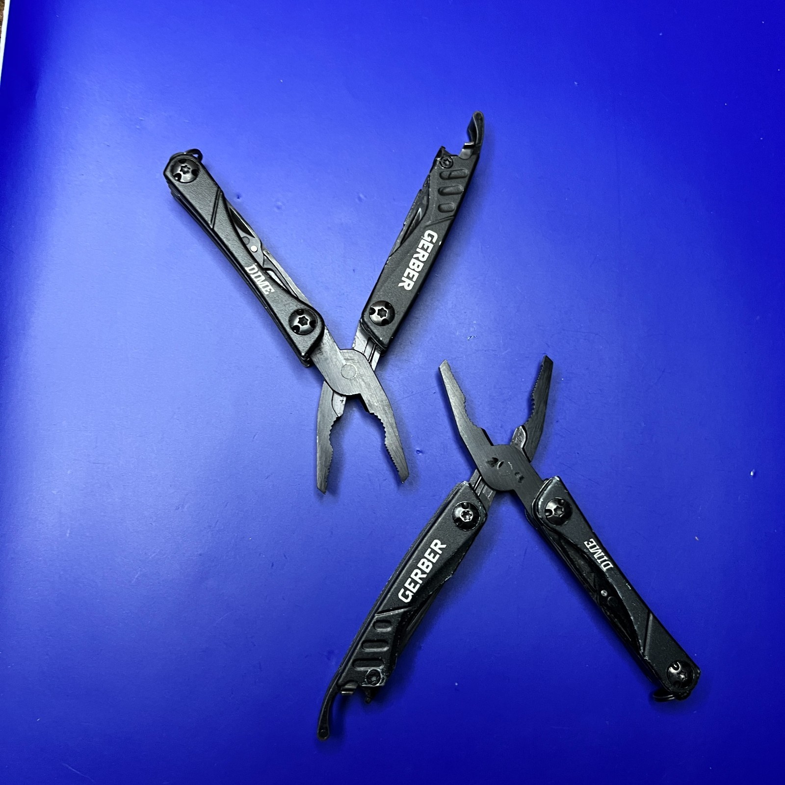 Lot of 2 Gerber Dime Multi-Tools Small Keychain Pliers Knife File Scissors