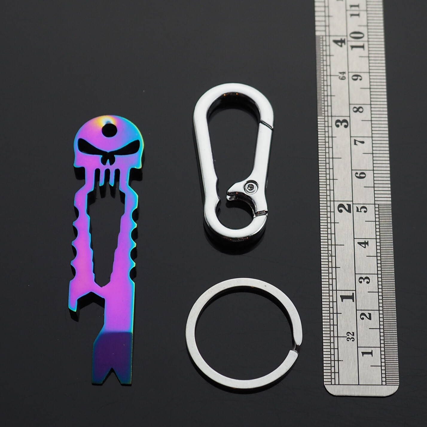 Skull Keychain Crowbar Screwdriver Hex Wrench Carabiner Clip Opener EDC – Neon