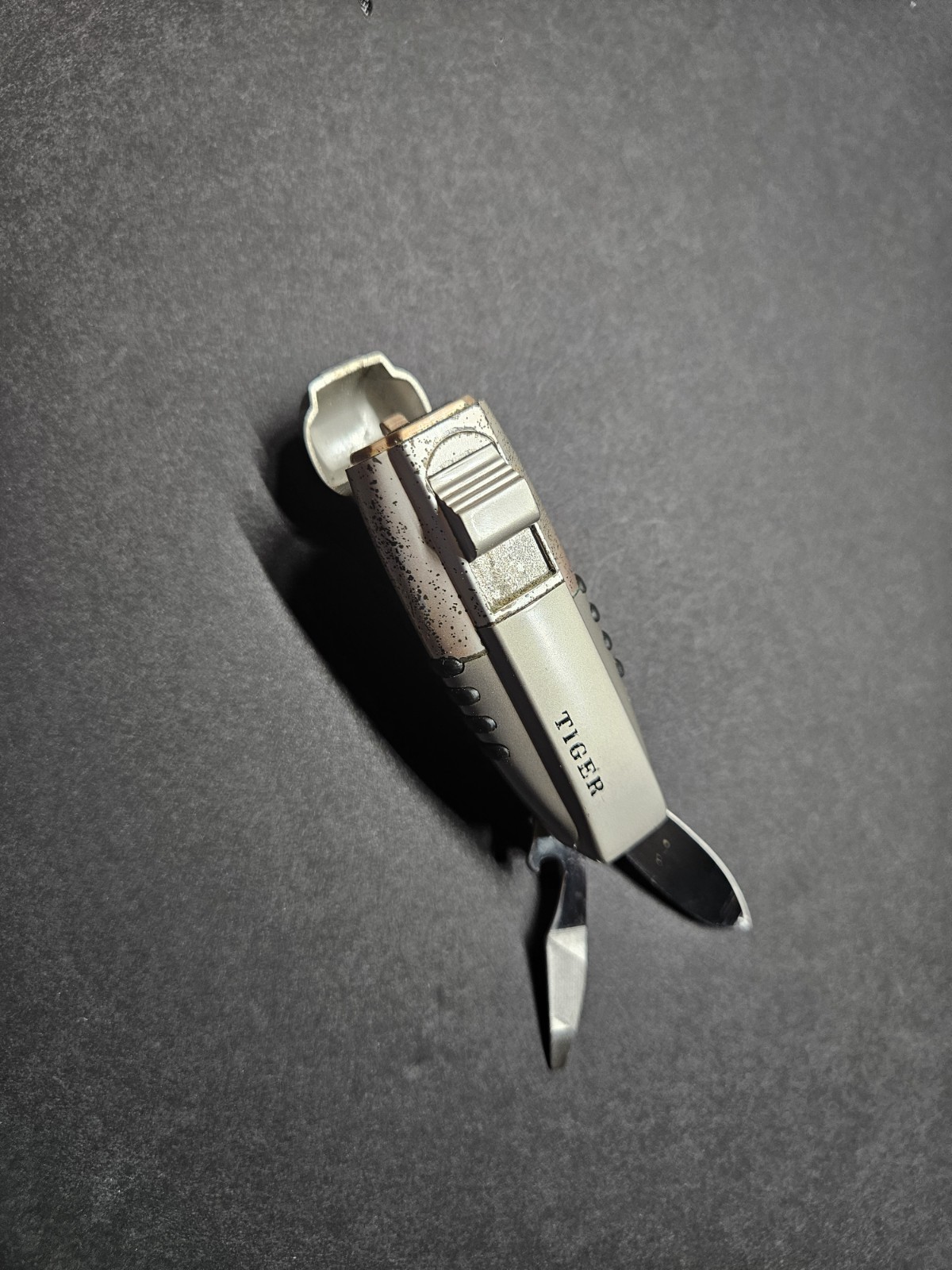 vintage Tiger Folding Multi-Tool Pocket Knife & File, Silver/Black,needs butane