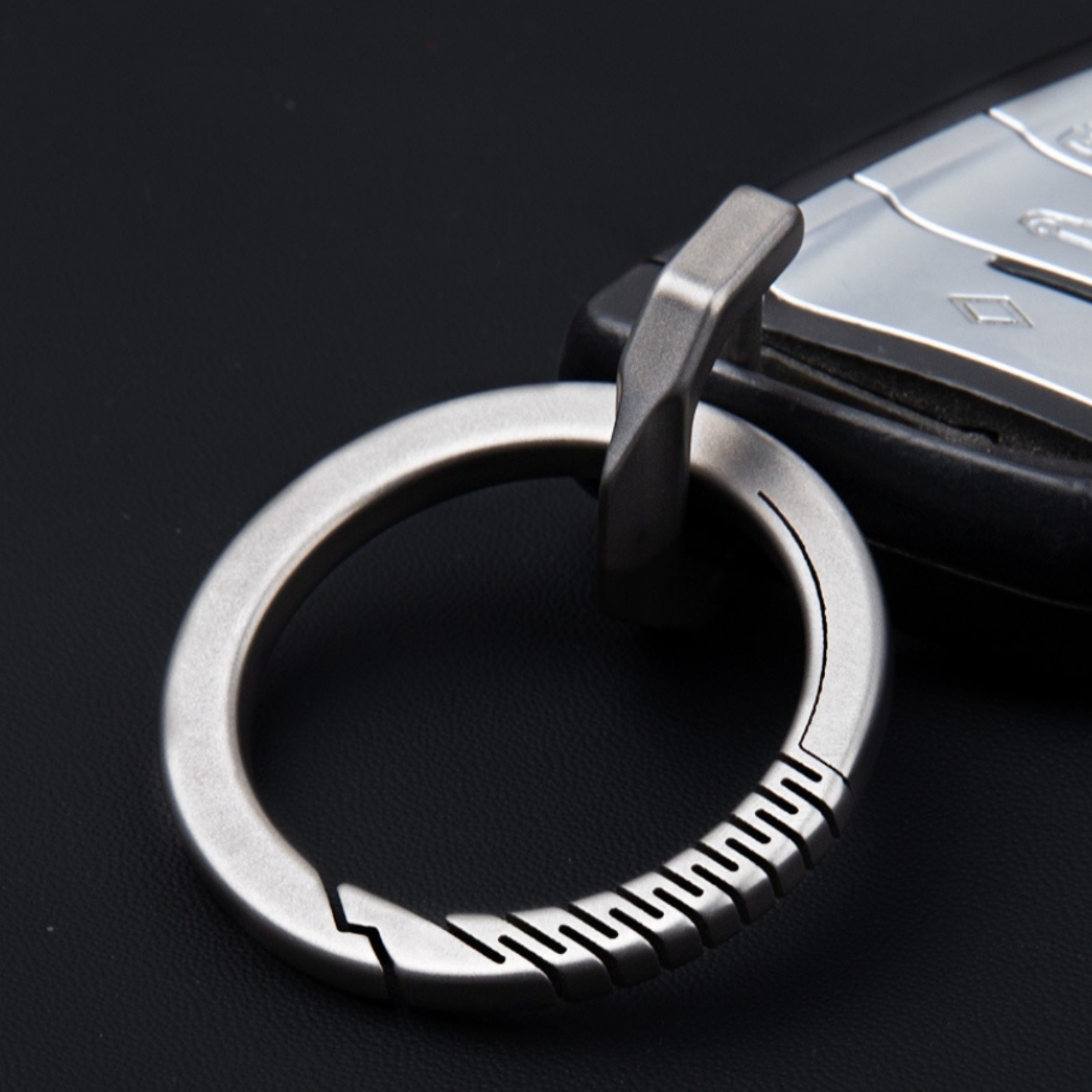 Titanium Alloy Spring Key Ring Clip with Leather Strap Portable Removable