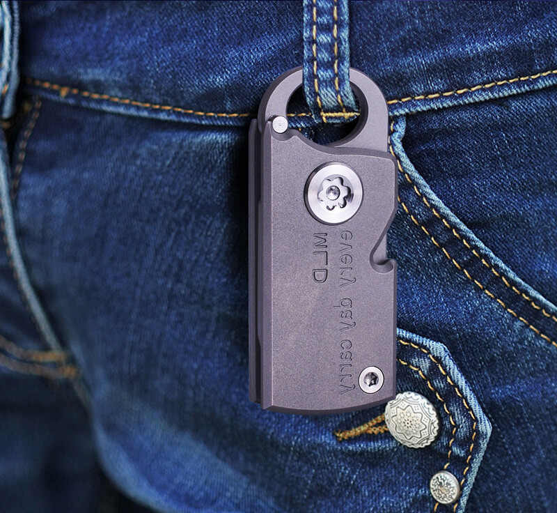 D2 Blade Titanium Knife Hook Mini Pocket EDC Tool Survival Folding Belt Keychain