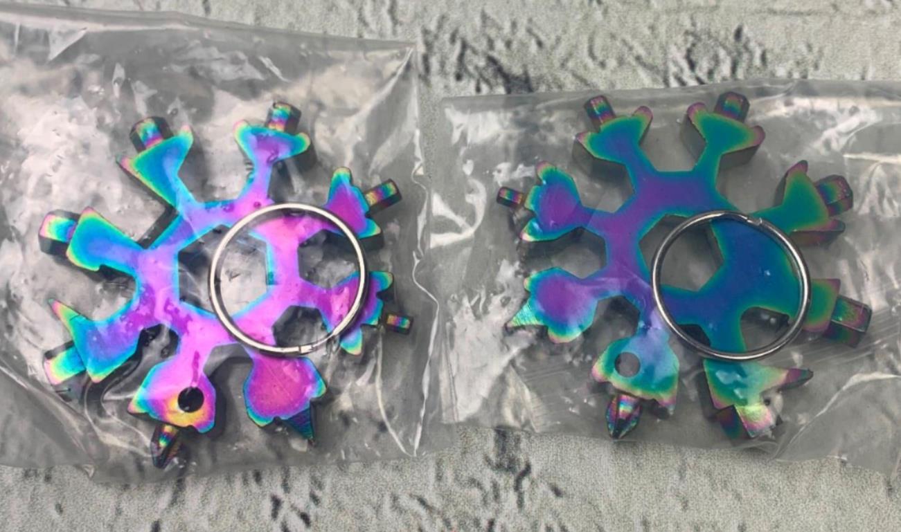 18 in 1 Stainless Steel Snowflakes Multi Tool for Opener Key chain Flat 2pc