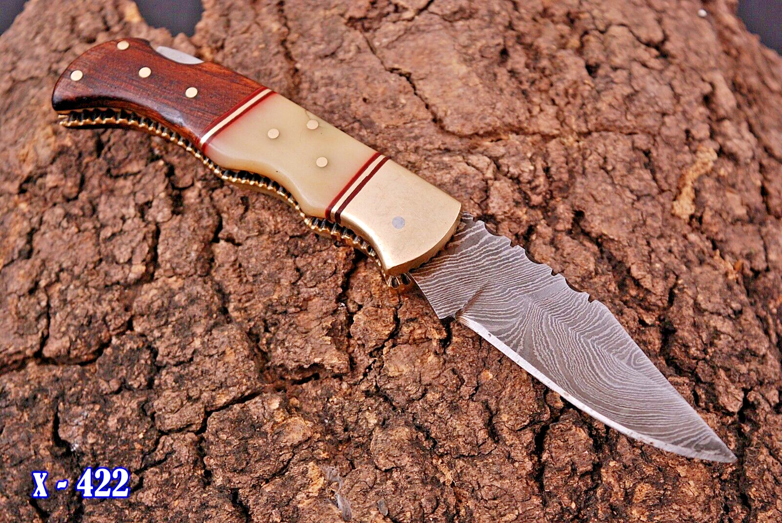 HANDMADE FOLDING BLADE POCKET KNIFE CAMEL BONE & WOOD HANDLE BRASS BOLSTER X422