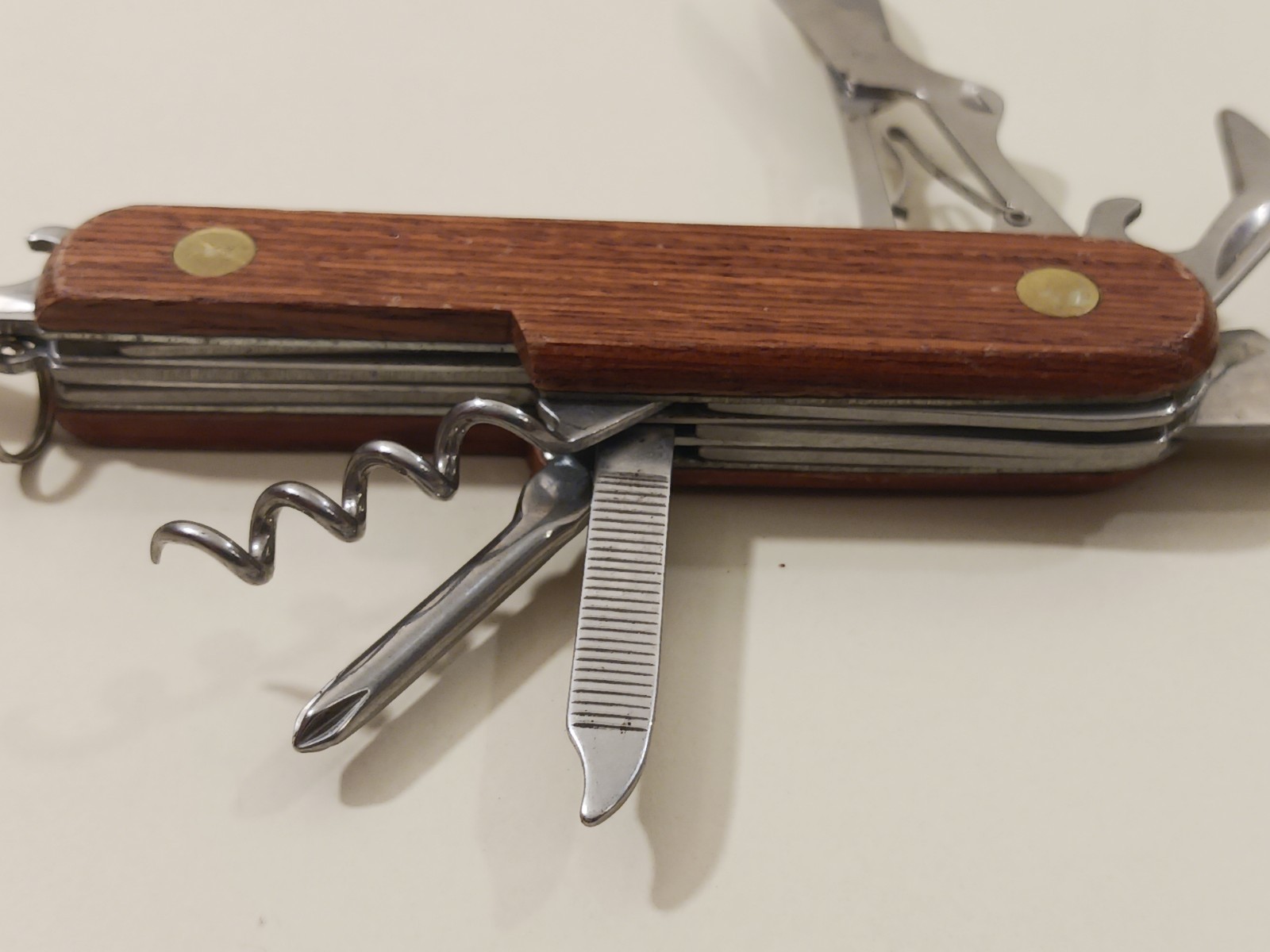 7 Function Wood Brown Handle Multi-Tool Folding Knife Pliers Scissors Camp China