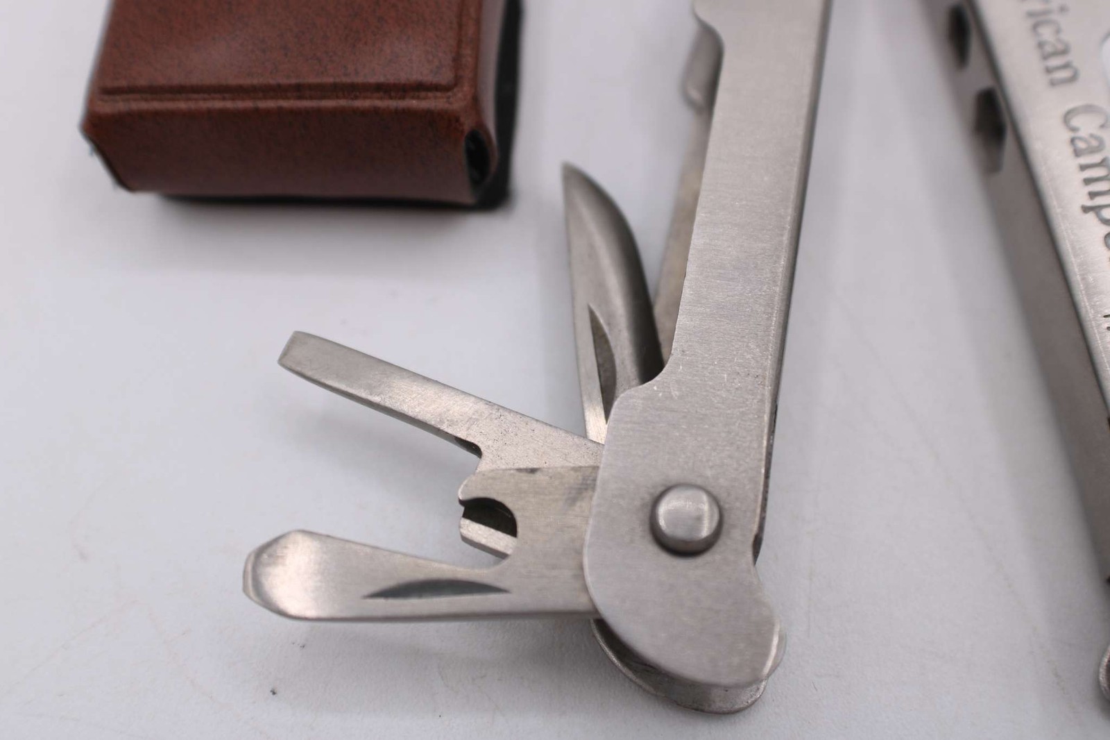 American Camper Multi-Tool Pliers Screwdriver Can Opener Leather Belt Case Inc