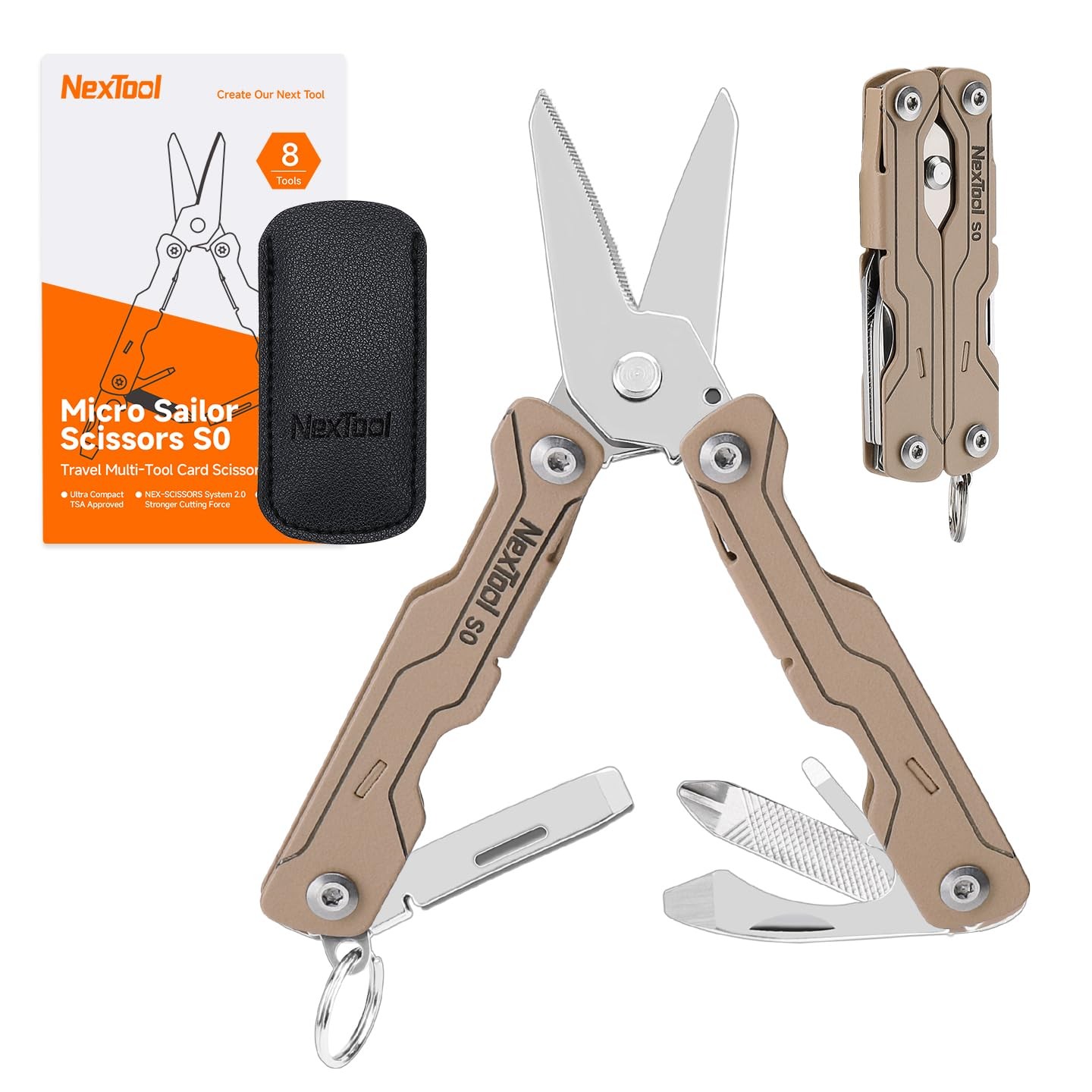 Micro Sailor Scissors S0, Mini Keychain Multitool with Serrated Scissors, 8-i…